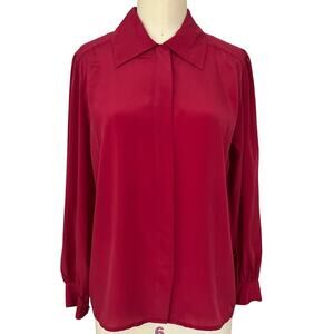 Vintage Josephine 1980s Red Button Down Blouse Flowy Casual Office Career Sz 6